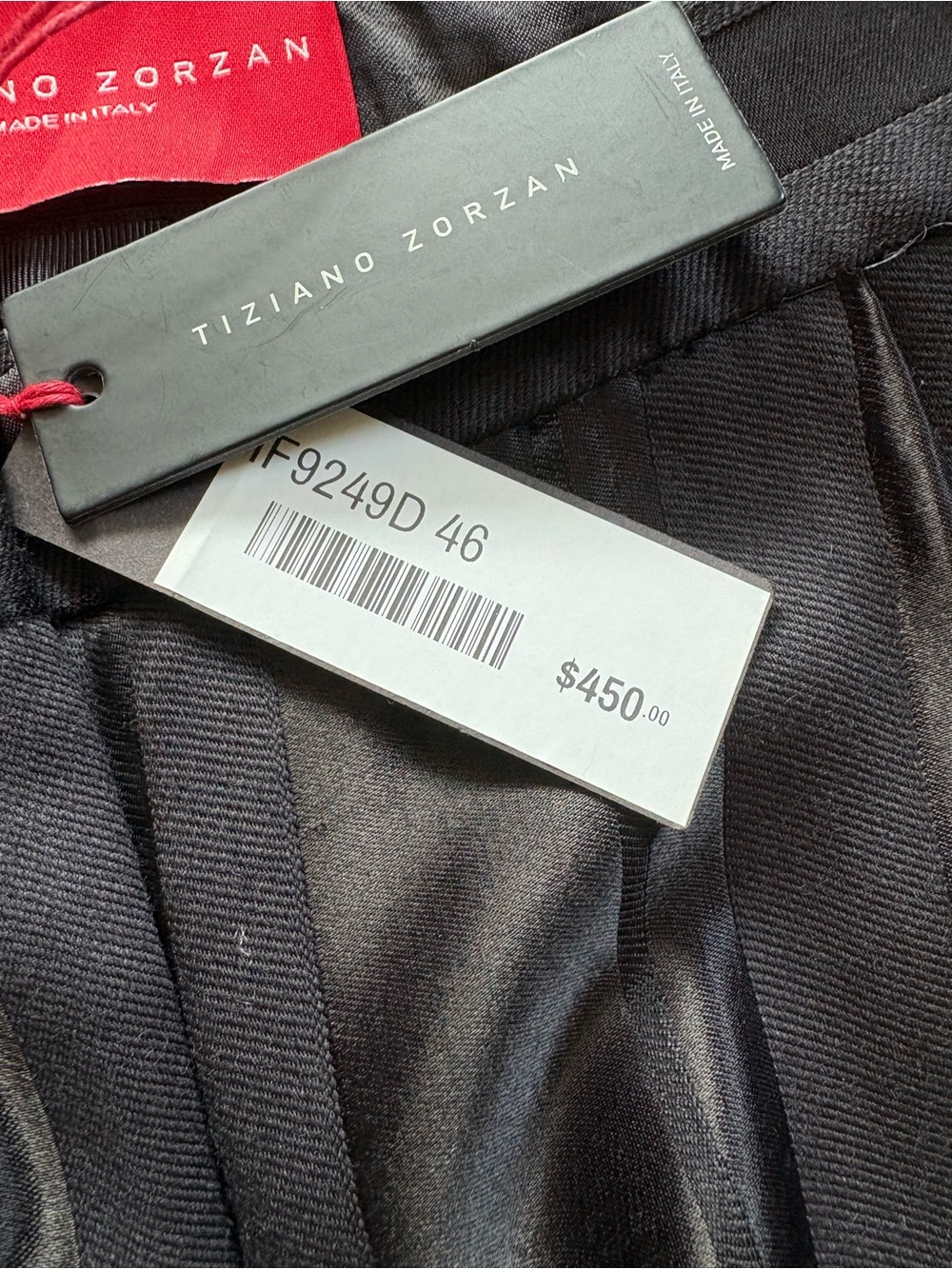 Tiziano Zorzan Boutique Women’s Black Stripe Satin-Trim Tapered Pants size 8 NWT - Picture 3 of 4